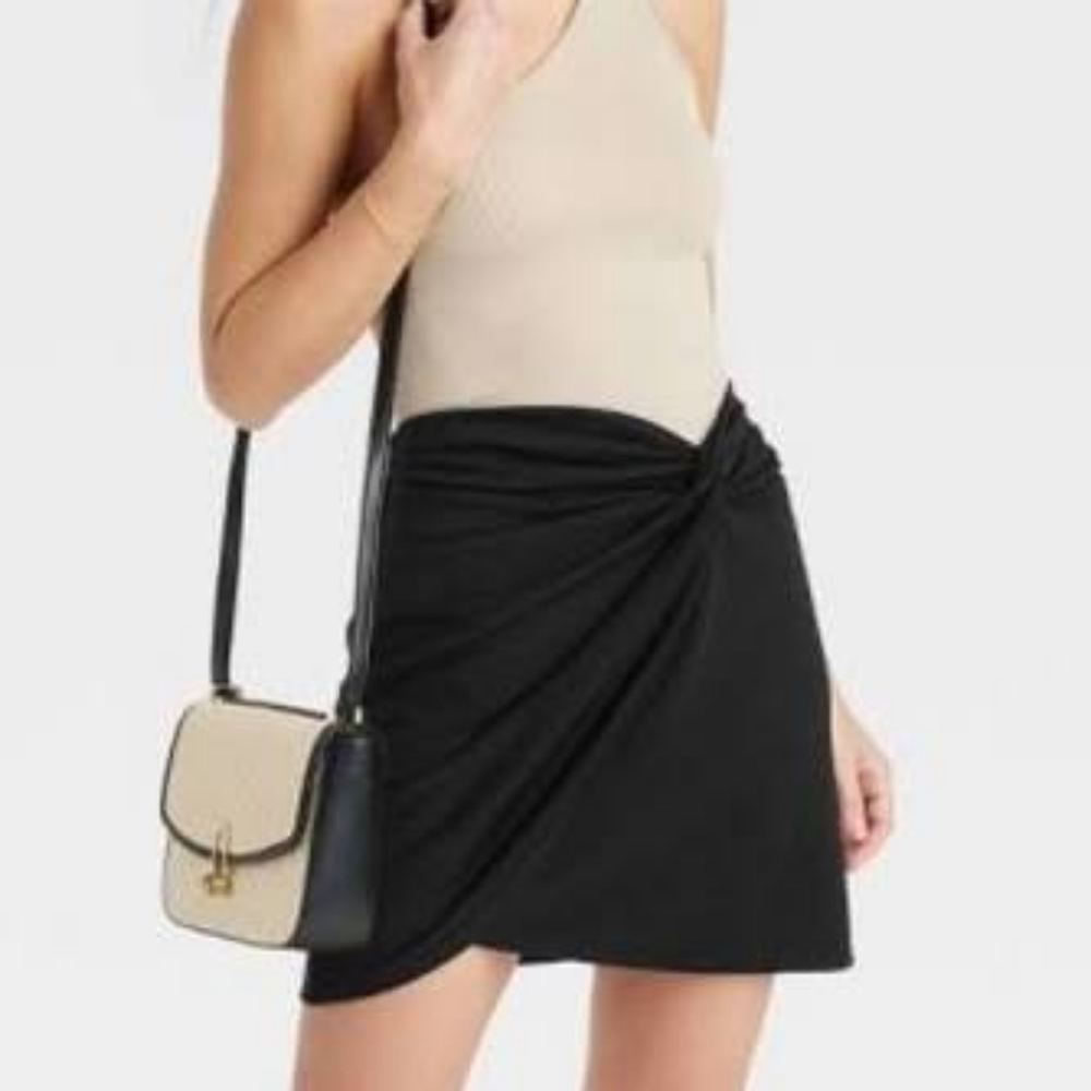 17. Women's Ruched Ponte Mini Skirt - A New Day Black - Picture 3 of 6